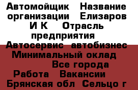 Автомойщик › Название организации ­ Елизаров И.К. › Отрасль предприятия ­ Автосервис, автобизнес › Минимальный оклад ­ 20 000 - Все города Работа » Вакансии   . Брянская обл.,Сельцо г.